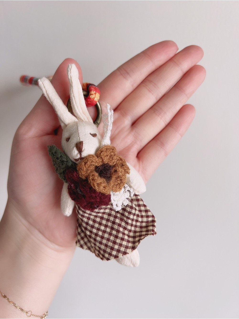 NEW! Handmade Cottagecore Bunny Bag Charm | Floral Rabbit Keychain Wristlet - Picture 4 of 9